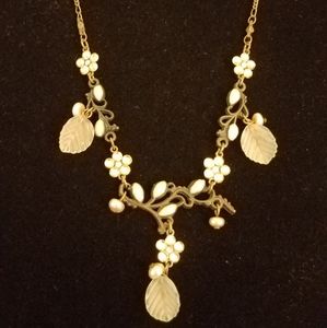 Vintage Anne Koplik Designs Antique Bronze, Crystal, Swirly Floral Necklace